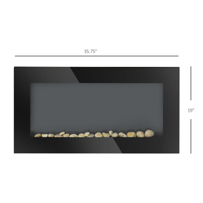 36" 1450W Electric Wall-Mounted Fireplace with Flame Effect, 7 Color Background Light and Side Light, Black
