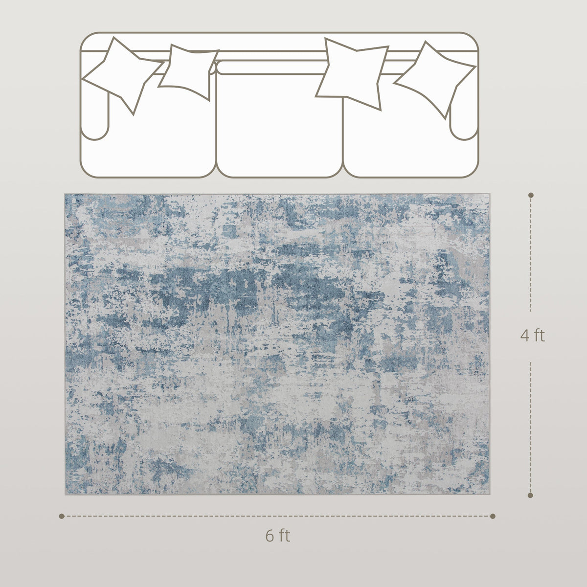 Area Rug 4x6, Machine Washable Rug, Non-Slip Modern Abstract Floor Carpet for Living Room, Bedroom, Dining Room, Blue