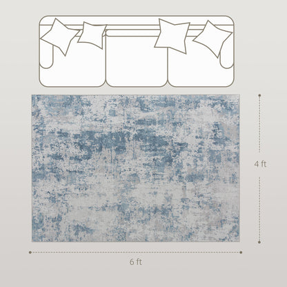 Area Rug 4x6, Machine Washable Rug, Non-Slip Modern Abstract Floor Carpet for Living Room, Bedroom, Dining Room, Blue