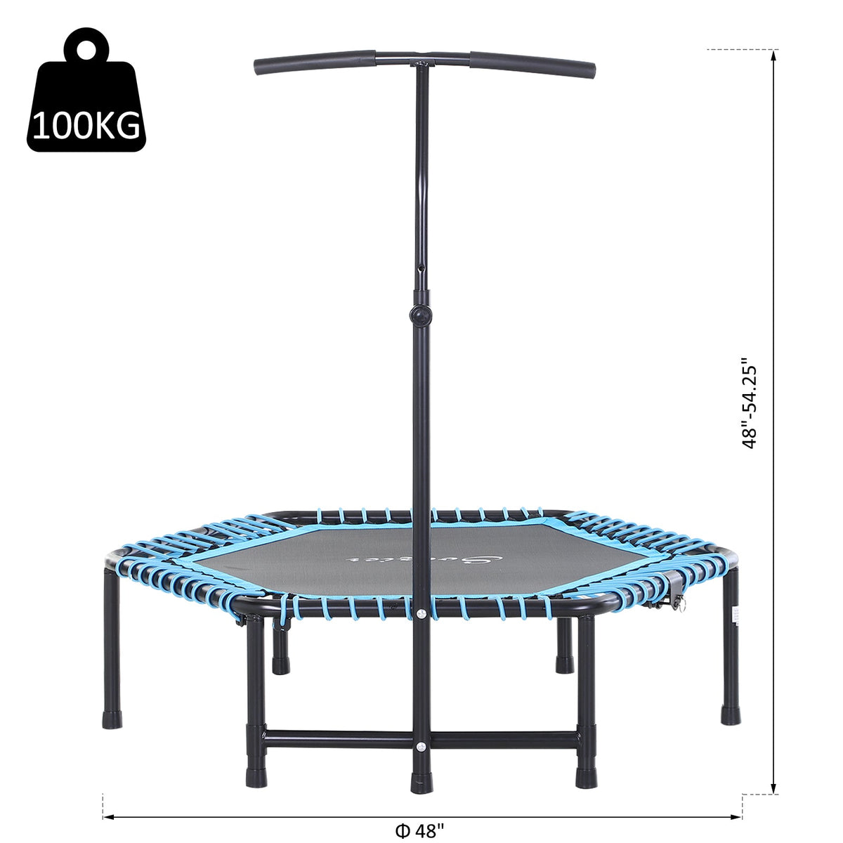4.5ft Exercise Trampoline, Portable & Foldable Fitness Trampoline Rebounder with 3-Level Adjustable T-Bar, Great for Adults Kids Working Out, Blue