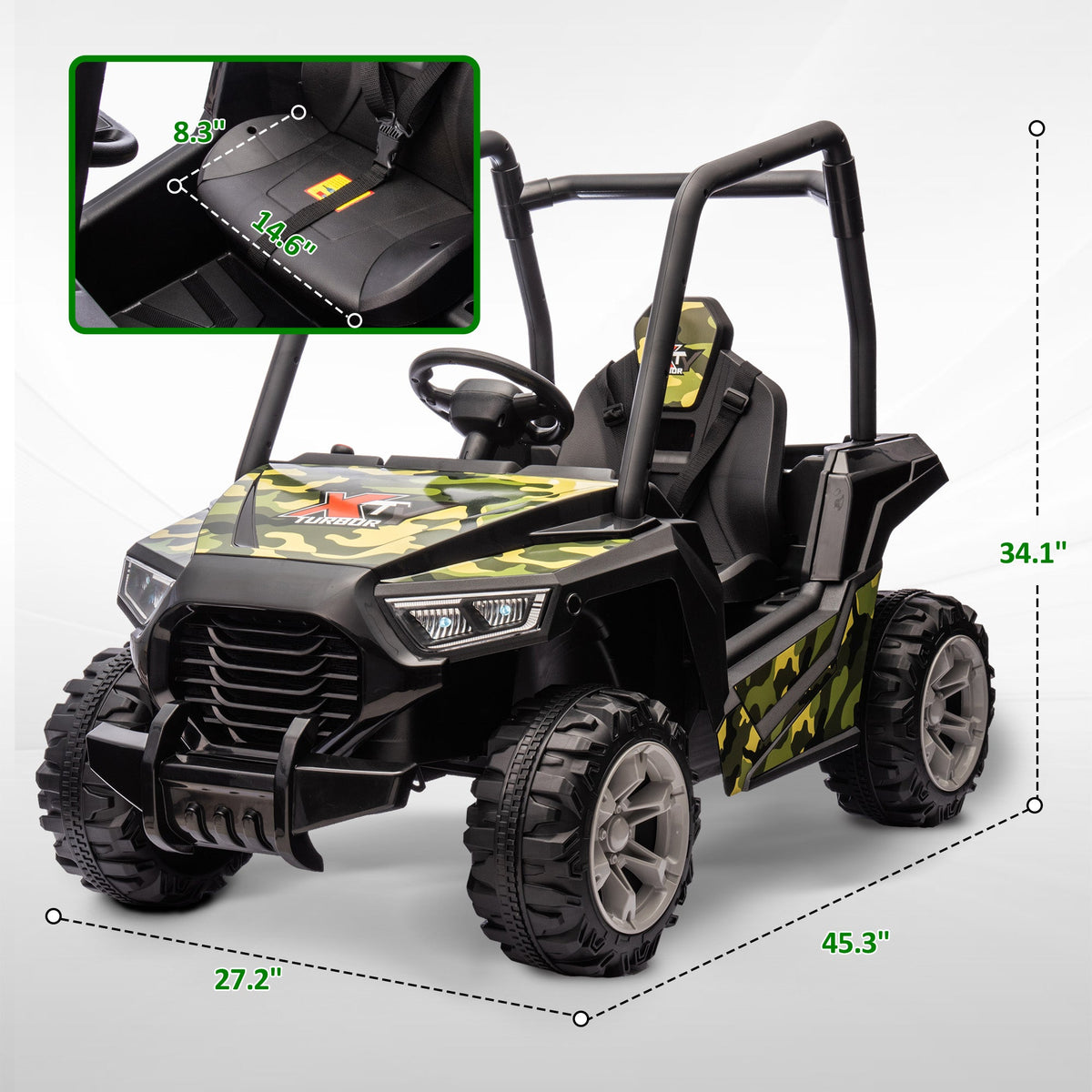 12V Kids Electric Car with Parent Remote Control, Spring Suspension, Soft Start, Music, LED Light, Safety Belt, Green