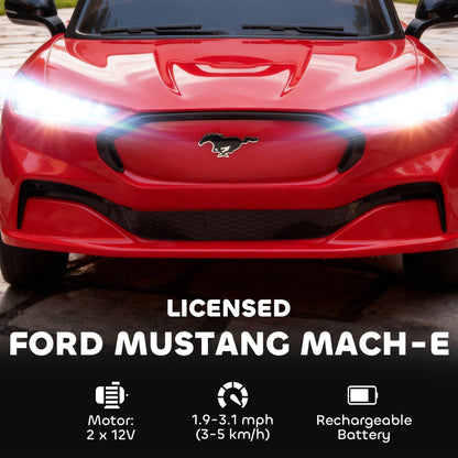12V Kids Ride On Car, Licensed Ford Mustang Mach-E Electric Car with Remote Control, LED Light, Music, Red