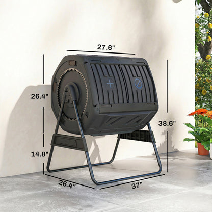 Compost Bin Outdoor, 53 Gal Dual Chamber Tumbling Composter with Adjustable Vents, BPA Free Tumbling Composter, Black