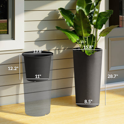 29 Inch Outdoor Planter, Set of 2 Plastic Flower Pots, Weather and UV Resistant Stackable Large Planters, Black