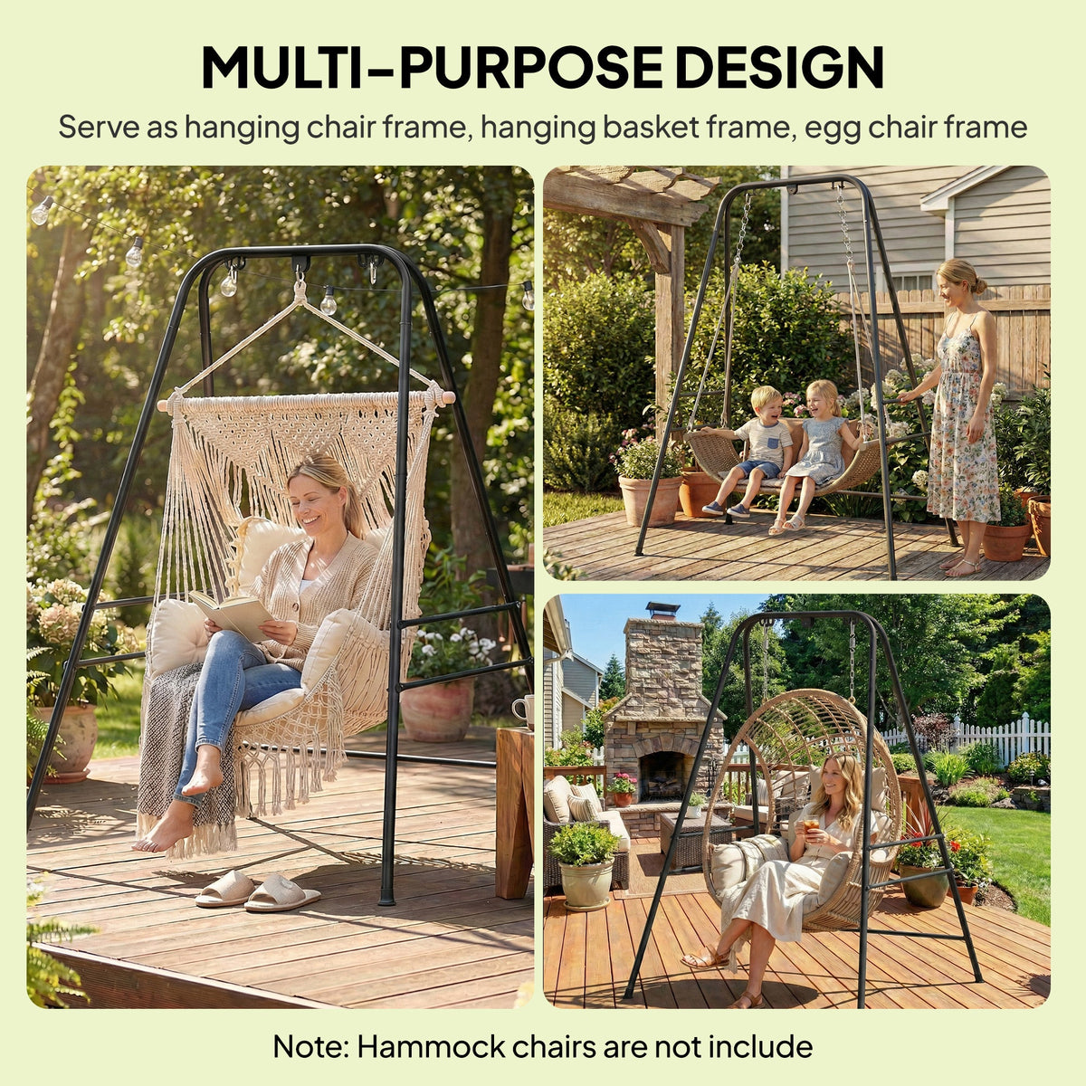 Hammock Chair Stand  Indoor and Outdoor Use with Anti-Slip Foot Pads, 2 Carabiners, Black