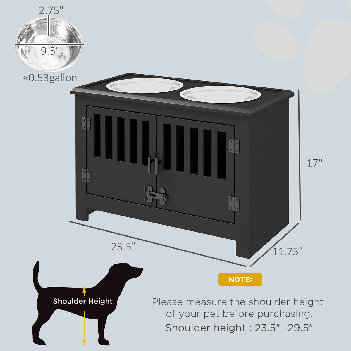 Dog Food Storage Cabinet with Bowls & Dog Feeding Station, Black
