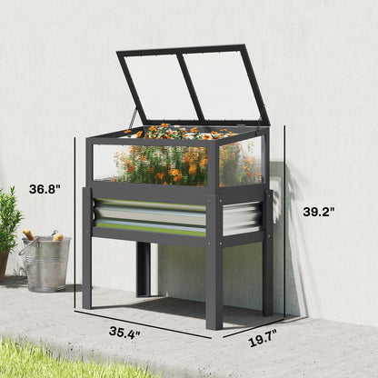 Raised Garden Bed with Flip-Up Mini Greenhouse, Elevated Planter Box with Legs and Bed Liner for Flowers, Vegetables