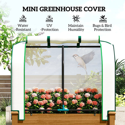 Raised Garden Bed with PE Greenhouse Cover Outdoor Planter Box for Herbs and Vegetables, 35 x 22 x 47 inch, Brown
