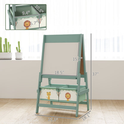 Art Easel for Kids, Double-Sided Whiteboard & Chalkboard with Paper Roll, Storage Baskets for Toddlers Ages 3-8, Green