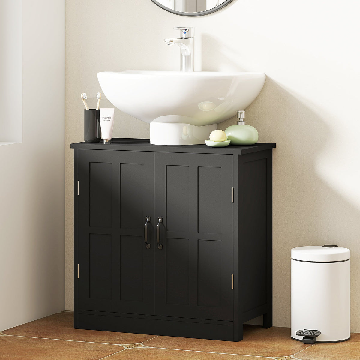 Bathroom Sink Cabinet, Pedestal Sink Cabinet with Adjustable Shelf, Black