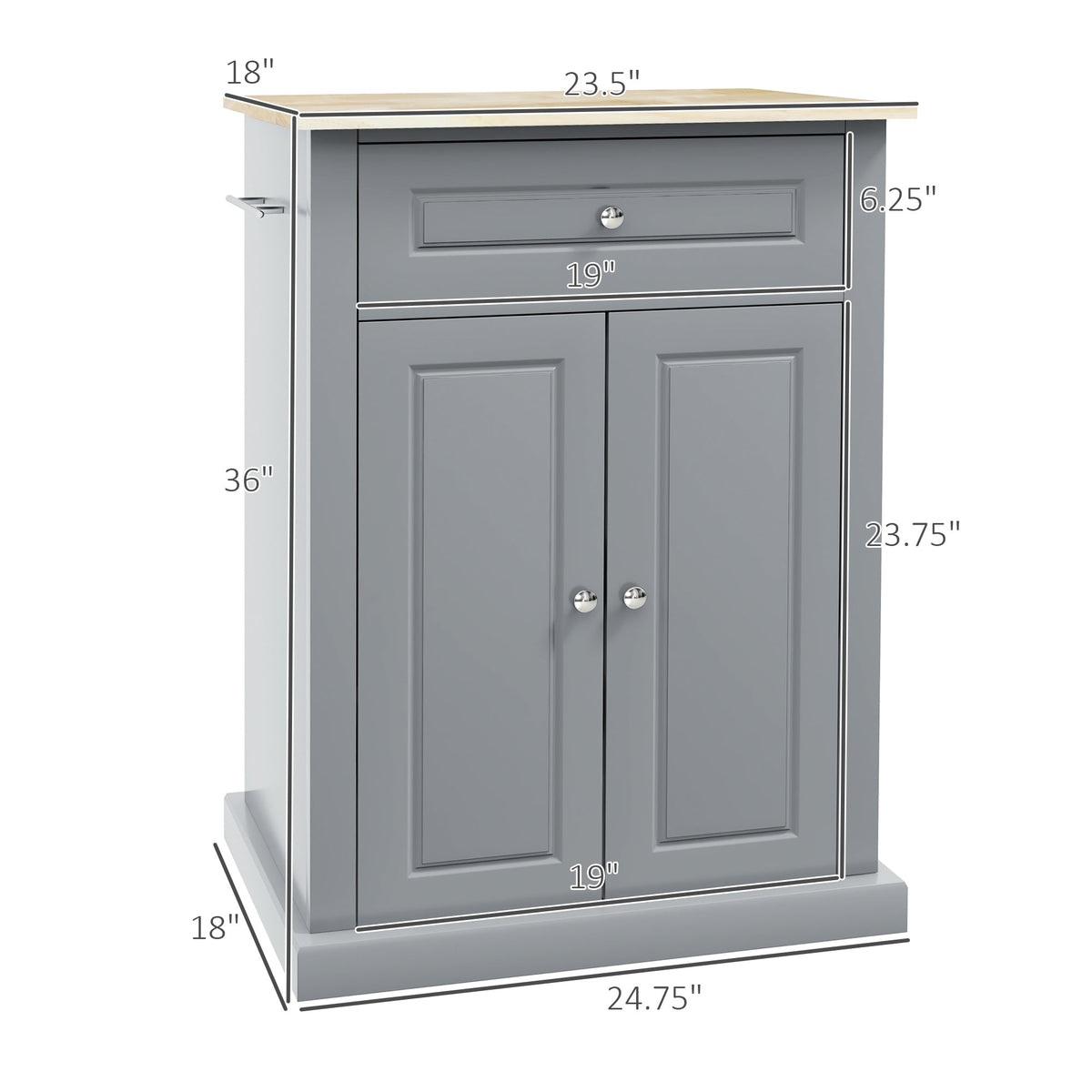 Rolling Kitchen Island Cart, Portable Serving Trolley Table with Drawer, Adjustable Shelf and 2 Towel Racks, Grey