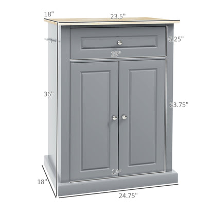 Rolling Kitchen Island Cart, Portable Serving Trolley Table with Drawer, Adjustable Shelf and 2 Towel Racks, Grey