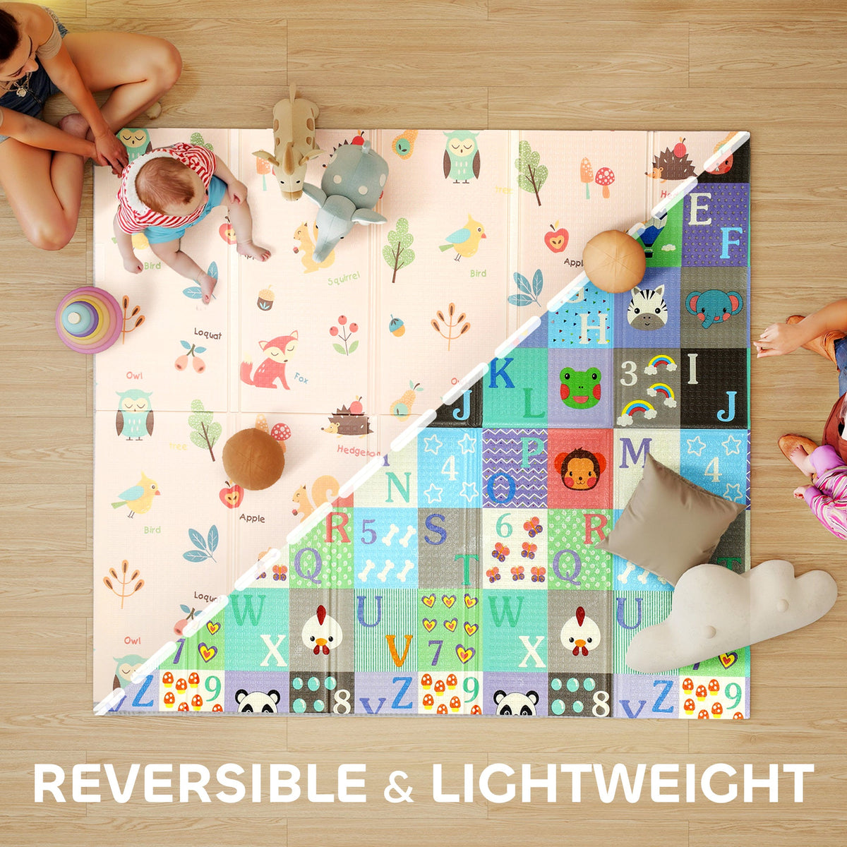 Baby Play Mat Double-Sided, Foldable Activity Playmat, Waterproof Reversible Playmat for Toddlers, 71" x 59"
