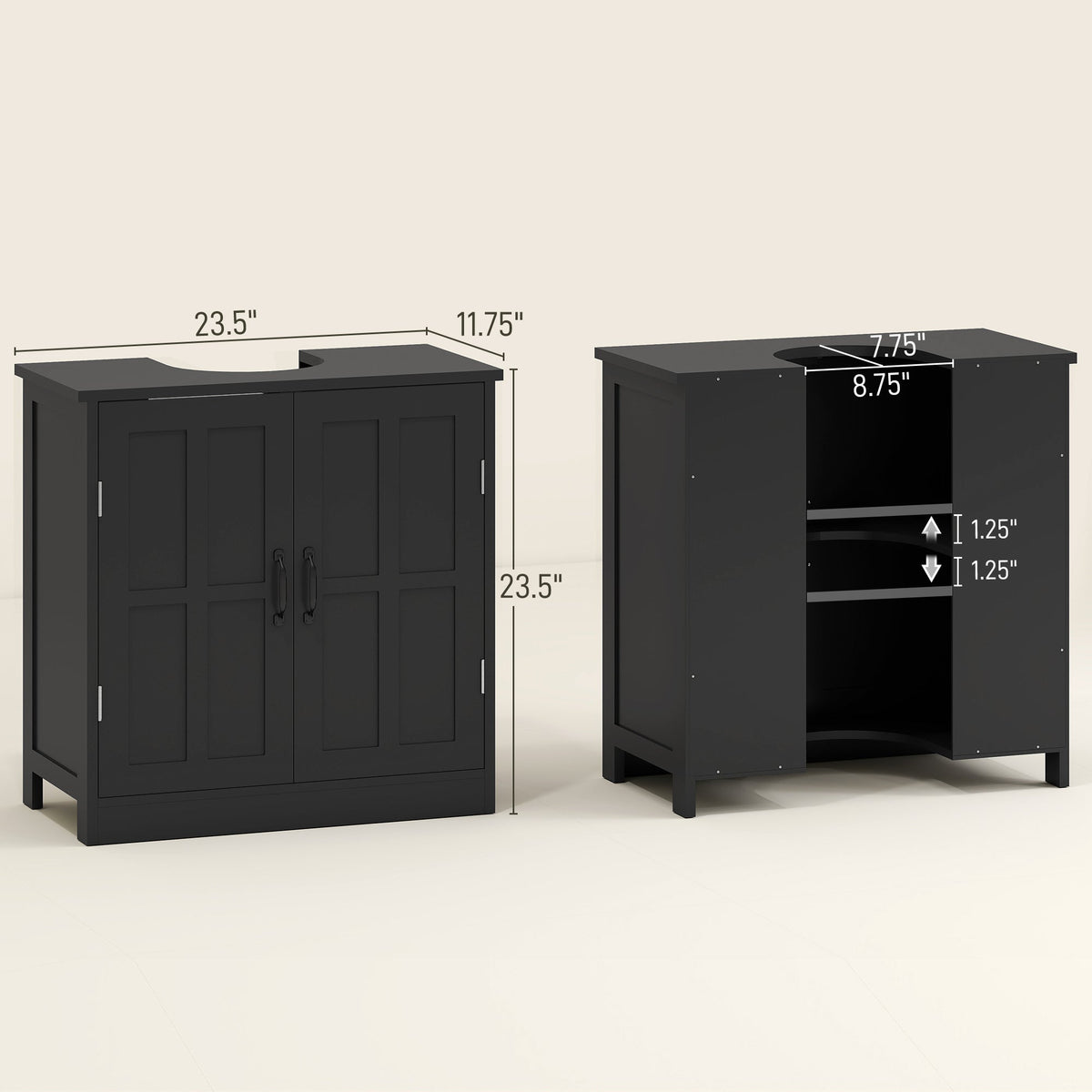 Bathroom Sink Cabinet, Pedestal Sink Cabinet with Adjustable Shelf, Black