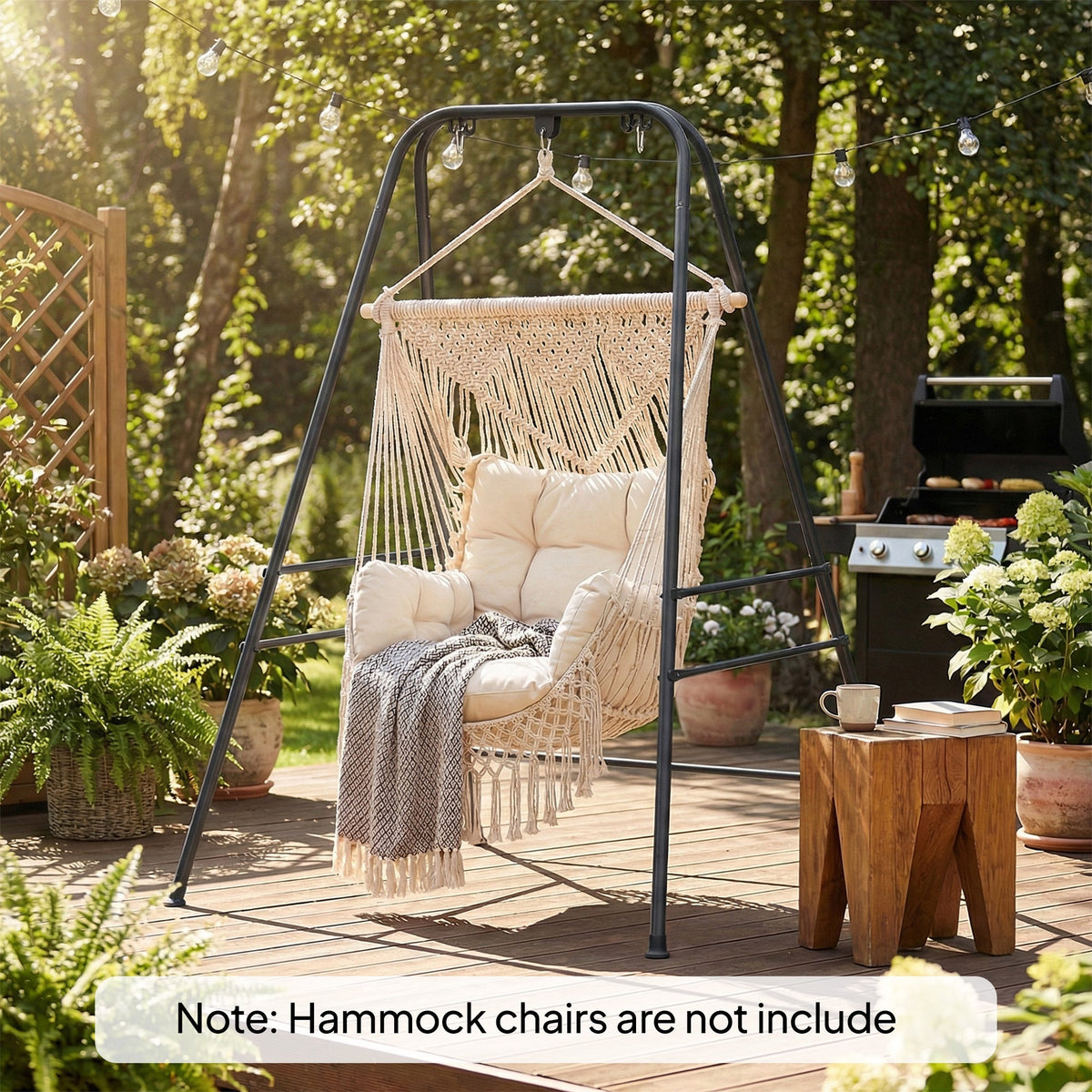 Hammock Chair Stand  Indoor and Outdoor Use with Anti-Slip Foot Pads, 2 Carabiners, Black