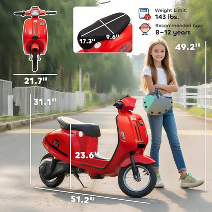 24V Kids Motorcycle with 3-Speed, Electric Motorcycle with Rear Suspension and LED Lights for 8-12 Years Old, Red