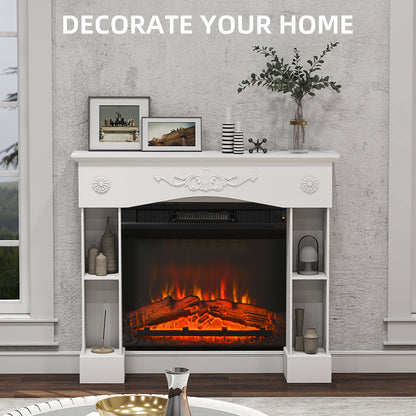 Baroque Fireplace Mantel, Freestanding Fireplace Surround with Leg for Electric Fireplaces, 45.3" W x 39.4" H, White