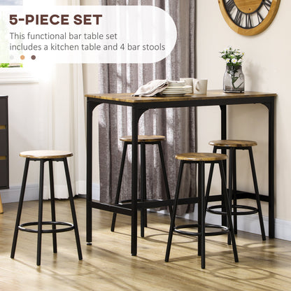 5-Piece Counter Height Bar Table and Chairs Set, Bar Table with Stools, Kitchen Table 4 Chairs, Rustic Brown