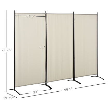 6' 3 Panel Room Divider, Indoor Privacy Screen for Home, Beige