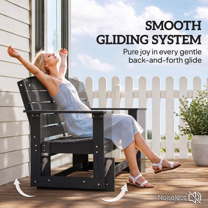 Patio Glider Bench w/ HDPE Slatted Double Rocking Chair, Distressed Black