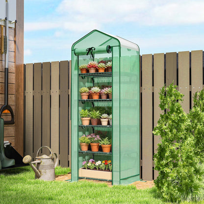 Mini Greenhouse with Screen Roof, 5 Tier Portable Small Greenhouse with High Strength PE Cover, Green