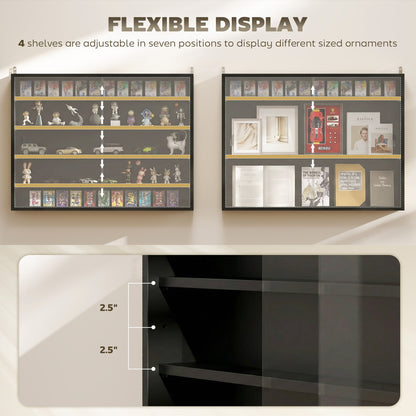 5-Tier Display Cabinet, Wall-Mounted Display Case with 2 Glass Doors and Adjustable Shelves, Jet Black