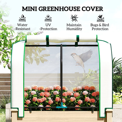 Raised Garden Bed with PE Greenhouse Cover Outdoor Planter Box for Herbs and Vegetables, 35 x 22 x 47 inch, Natural