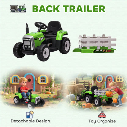 12V Ride on Tractor with Trailer, 25W Dual Motors, Battery Powered Electric Tractor with Remote Control, Green
