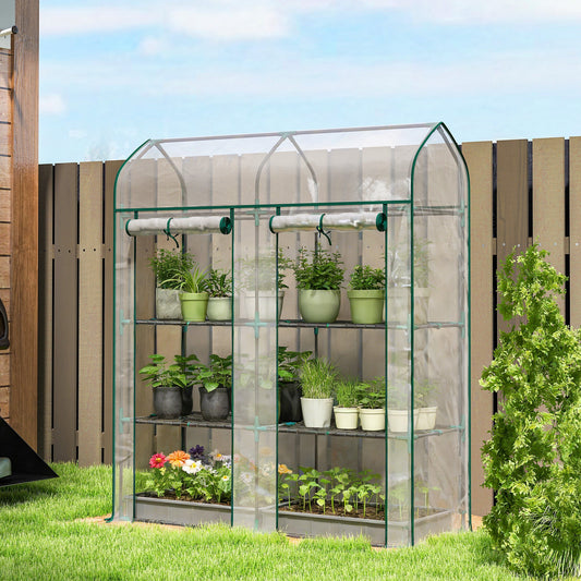 3 Tier Mini Greenhouse, Small Portable Greenhouse with 2 Roll-up Doors, 56.3" x 18.1" x 65", Clear