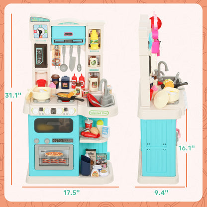 Kids Play Kitchen Toy Set, Chef Pretend Kitchen Playset with Real Lights & Sounds, 92 Pcs Toy Food, Ages 3-6, Green