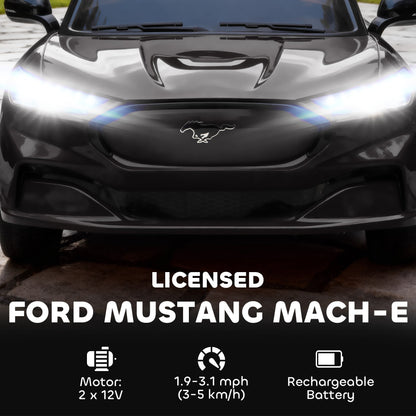 12V Kids Ride On Car, Licensed Ford Mustang Mach-E Electric Car with Remote Control, LED Light, Music, Black