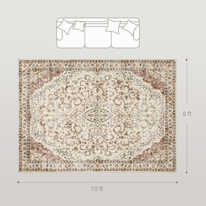 Area Rug 8x10, Machine Washable Rug, Non-Slip Classical Floral Print Floor Carpet for Living Room, Bedroom, Mixed-Brown