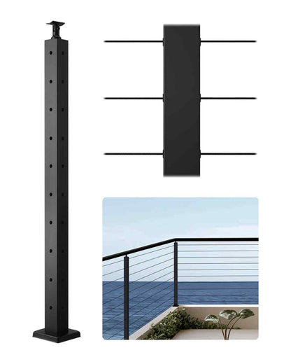 Cable Railing Post, 36x2x2 Inch Corner Railing Post, with L-Shaped Pre-Drilled Holes, Stainless Steel Cable Rail Post with Horizontal and Curved Bracket, 1-Pack, Black, 1JZLGZXHS914ZPBNY001V0