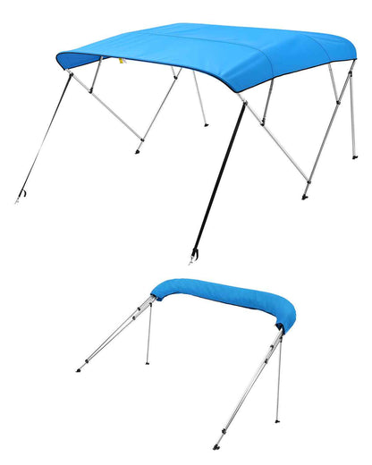 4 Bow Boat Bimini Tops, 600D Polyester Canopy with Aluminum Alloy Frame, Waterproof & Sun Shade Boat Awning Canopy with Storage Bag, 2 Support Poles, 4 Straps, 96"Lx(79"-84")Wx54"H, Pacific Blue