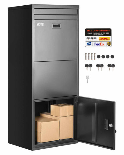 Package Delivery Boxes for Outside, 47.2 in Mailbox for Parcel with Lock, Galvanized Steel Package Drop Box with Anti-Theft Design, Weather-Resistant Package Mailbox for Home and Office, Black