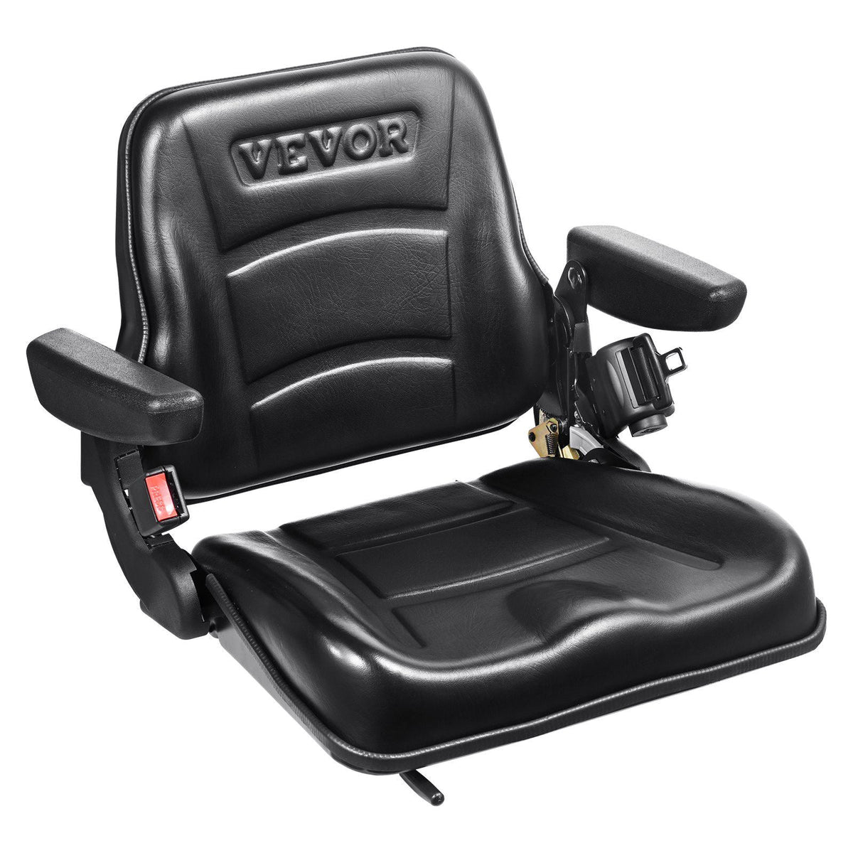 Universal Forklift Seat, Fold Down Tractor Seat with Adjustable Angle Back, Micro Switch, Seatbelt and Armrests, 6.3-13.4 inch Slot Tractor Seat for Tractor Loader Excavator
