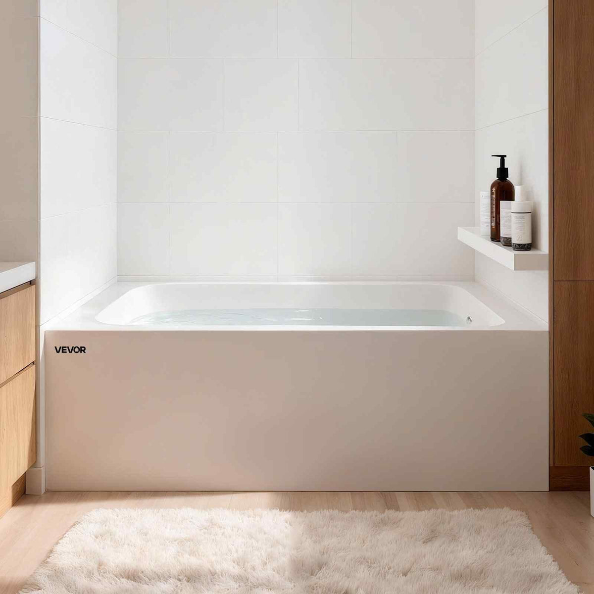 Alcove Bathtub, 54" x 30" Contemporary Alcove Acrylic Bathtub, Soaking Bath Tub with Right Hand Drain and Overflow Hole, Large Rectangular Deep Soak Tub for Bathroom with Integral Flange, White
