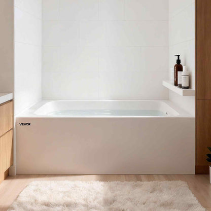 Alcove Bathtub, 54" x 30" Contemporary Alcove Acrylic Bathtub, Soaking Bath Tub with Right Hand Drain and Overflow Hole, Large Rectangular Deep Soak Tub for Bathroom with Integral Flange, White