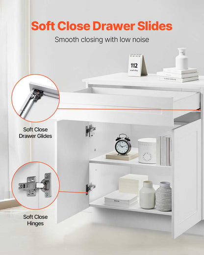 White Shaker Base Cabinet with Drawer, 36-Inch Unassembled Drawer Base Cabinet, 36" W x 24" D x 34.5" H Ready to Assemble Cabinet with Soft-Close Doors and Adjustable Shelf, for Home Office