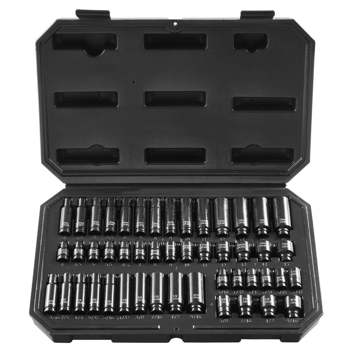 Drive Impact Socket Set 1/4"  - 14 Piece Deep Socket Set Metric 4-15mm - 6 Point Cr-Mo Alloy Steel for Auto Repair - Easy-to-Read Size Markings - Rugged Construction - Socket Organizer