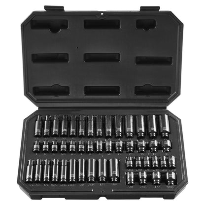 Drive Impact Socket Set 1/4"  - 14 Piece Deep Socket Set Metric 4-15mm - 6 Point Cr-Mo Alloy Steel for Auto Repair - Easy-to-Read Size Markings - Rugged Construction - Socket Organizer