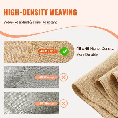 Burlap Fabric Roll, 14” x 150 ft & 50 x 50 High Density Wide Natural Burlap Fabric Rolls, Jute Fabric Burlap Tree Wrap Roll, for Decor, Crafts, Wedding, Gardening, Plant & Tree Winter Covering