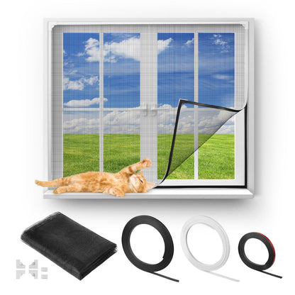 Magnetic Window Screen,  58.27 x 39.17 inch PVC and Fiberglass Mesh, White Frames with Black Magnetic Strip and Wind Clips, No Drilling Easy Installation, Magnetic Screen for House Window