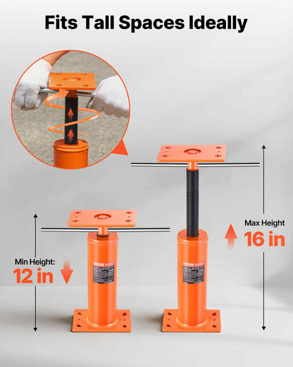 House Floor Jacks, 2 Pack, 12"-16" Height Range, 9700 lbs Max Load Capacity Per Unit, Adjustable Support Beam Basement Jack Post Pole for Leveling, Steel Telescoping Jack for Temporary Support