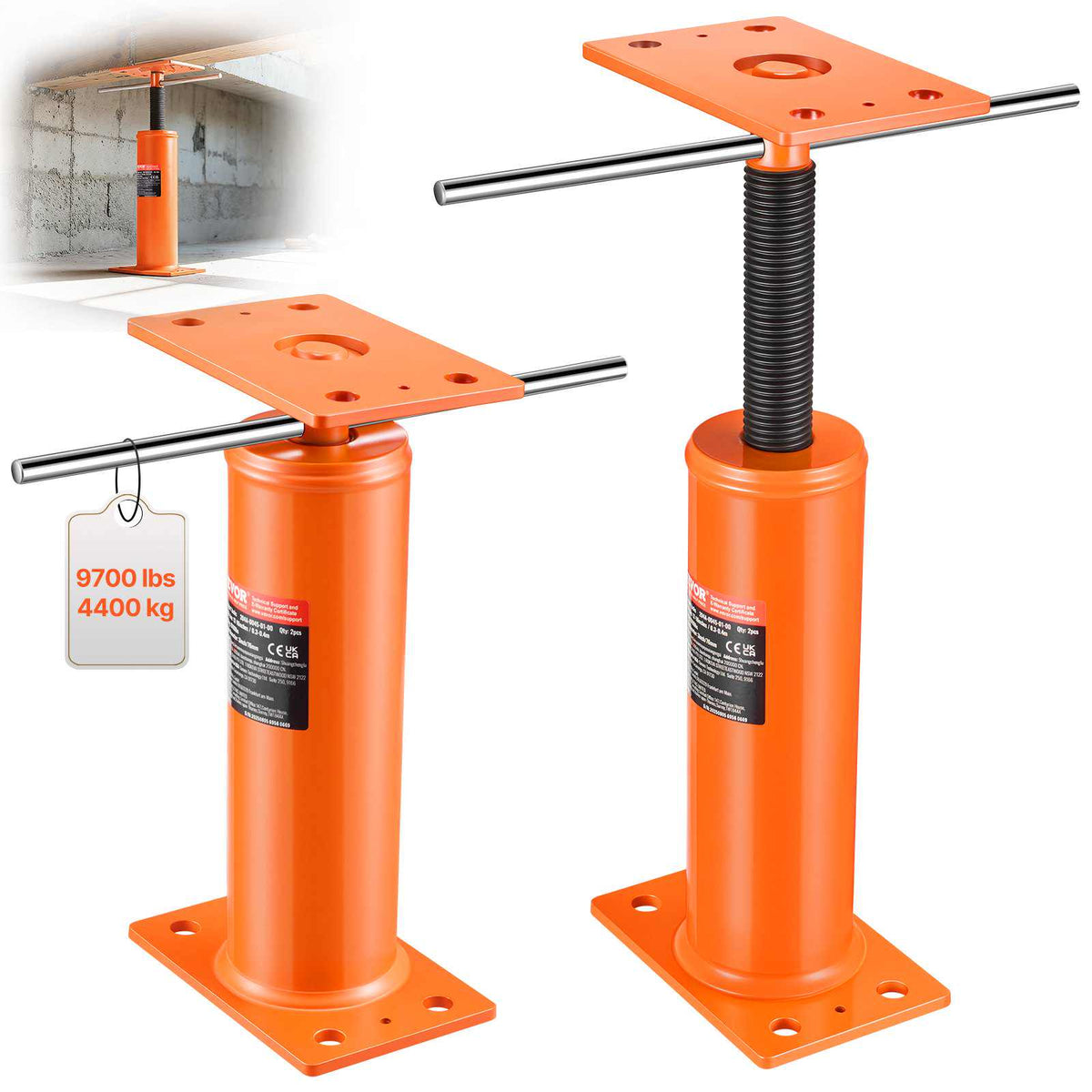 House Floor Jacks, 2 Pack, 12"-16" Height Range, 9700 lbs Max Load Capacity Per Unit, Adjustable Support Beam Basement Jack Post Pole for Leveling, Steel Telescoping Jack for Temporary Support