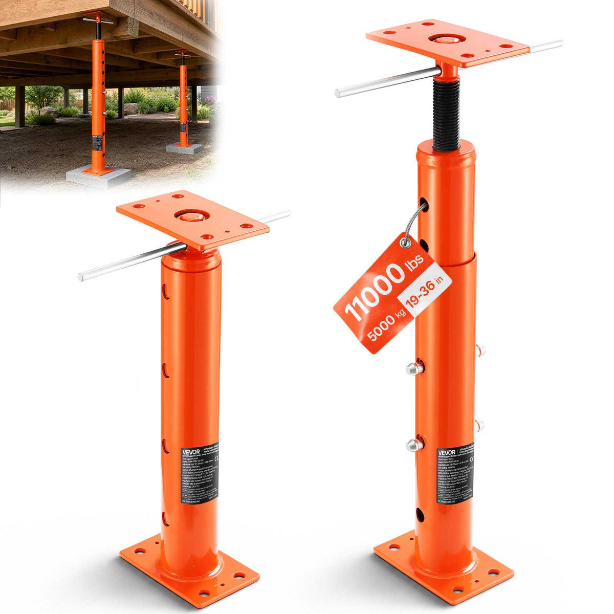 House Floor Jack, 19"-36" Height Range, 18000 lbs Max Load Capacity, Adjustable Support Beam Basement Jack Post Pole for Leveling, Lift Support Steel Telescoping Jack Post for Temporary Support