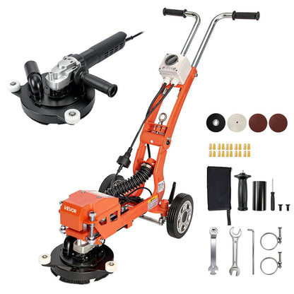 Electric Concrete Grinder, 1400W 3600 RPM, Walk Behind Floor Polisher, Marble, Stone, Epoxy Floor Polishing, 7 in Grinding Disc, Adjustable Handle, with Vacuum Port, Dual Debris Control, Orange