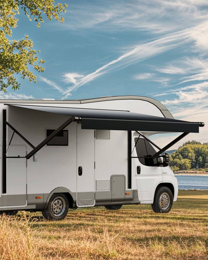 Motorized RV Awning Complete Kit, 16' Retractable Awning with Aluminum Alloy Frame, Outdoor Trailer Awning, Fit for Most RVs(Black Fade)