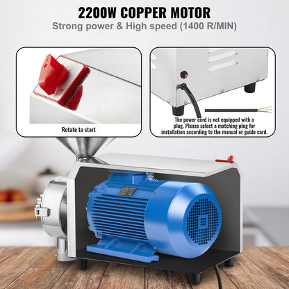 Soybean Grinder Commercial Grinding Machine for Spices 2200W Corn Mill Grinder 50 KG/H Stainless Steel Corn Grinder Industrial Flour Milling Machine for Pepper Soybean Peanut Corn Grains