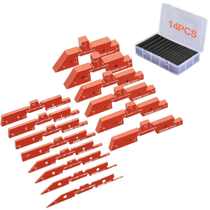 Router Table Adjustment Bars, 14-piece Set, Durable Aluminum Construction Blocks for Measuring Depths, Heights, and Angles, Includes Engraved Measurements and Carrying Case, Ideal for Router